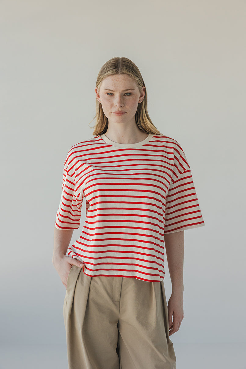 Sophie Store Boxy Striped T-shirt Red