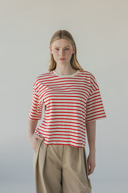 Sophie Store Boxy Striped T-shirt Red