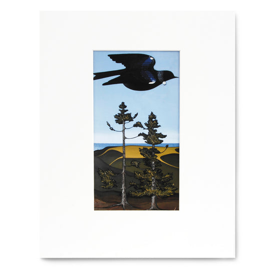 Don Binney Tui over Kauri trees Print