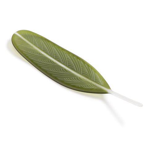 Olive Green Glass Feather