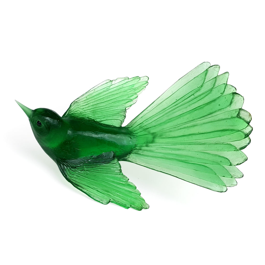 Emerald Fantail Glass Bird