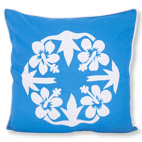 Tivaevae Cushion Cover-Sea Blue and White